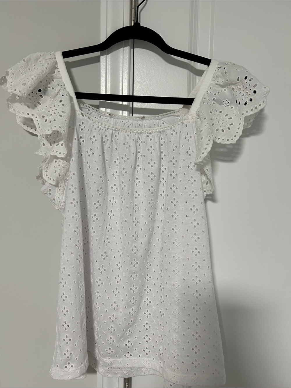 LOFT White Eyelet Ruffle Sleeve Top